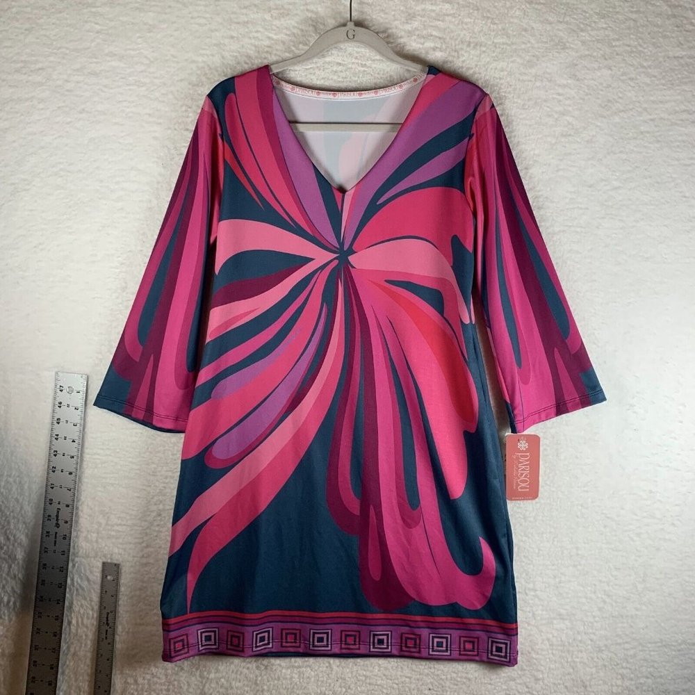 Irresistibles Shift Dress Women's Medium Pink‎ Plum Abstract Print Stretch 7672